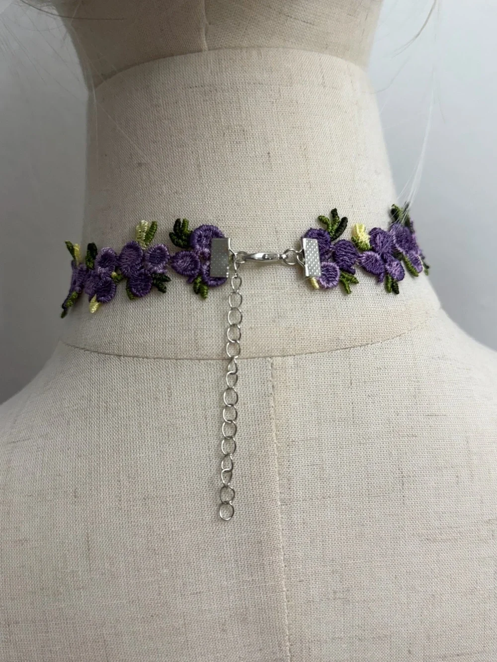 Purple Floral Lace Choker Necklace Embroidered Flowers Cottagecore Coquette